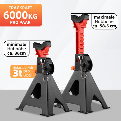 1-Pair Heavy Duty 6-Ton (12,0.0 g) & 3-Ton (6,0.0 g) Capacity Steel Jack Stands with Interlocking Stability, Secure Latches & Rubber Caps - Alloy Steel Construction, A-Frame Design for Car Repair, Vehicle Maintenance, Garage,