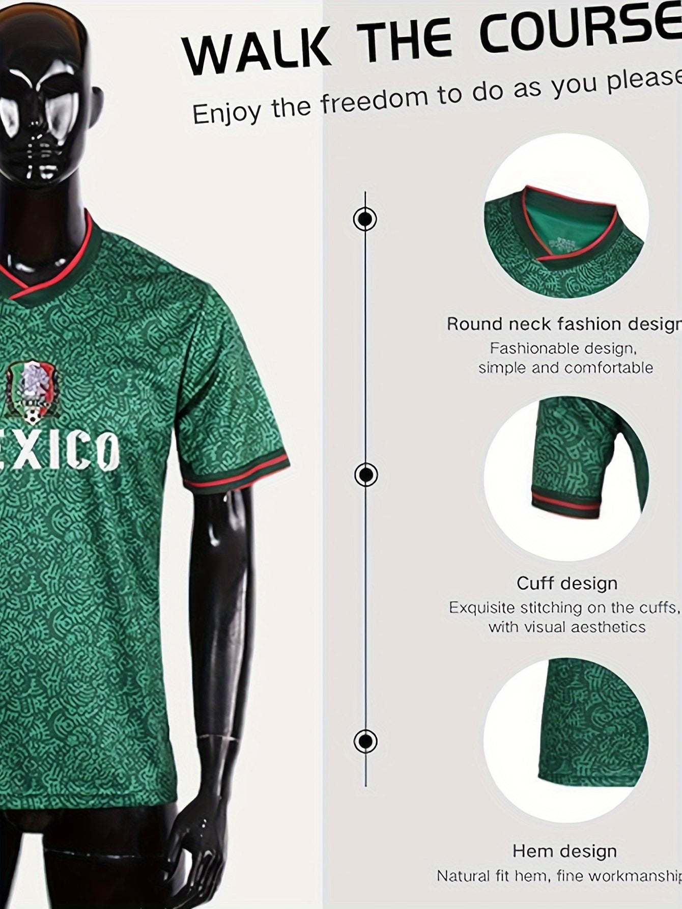 Mexico Men's Letter Print Breathable Football Jersey, Active Slightly Stretch Crew Neck Short Sleeve Soccer Club Uniform Shirt For Training Competition