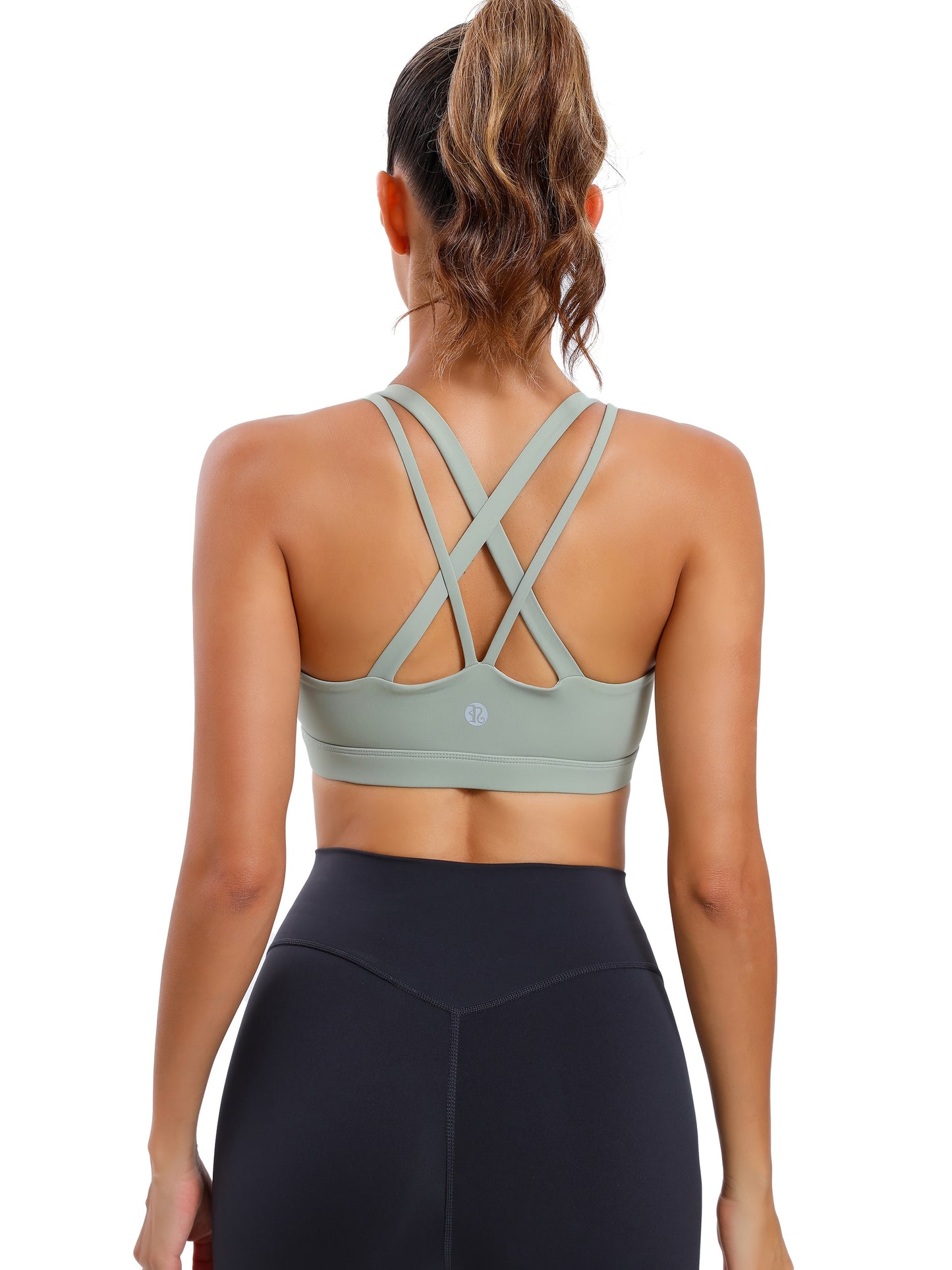 LEOQ Women's Slim Fit Yoga Sports Bra - Elegant Cross-Back Design, Mint Green Nylon Spandex Blend, Removable Pads, Medium Support for Fitness & Yoga, LEOQ