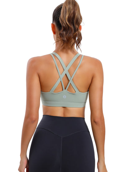 LEOQ Women's Slim Fit Yoga Sports Bra - Elegant Cross-Back Design, Mint Green Nylon Spandex Blend, Removable Pads, Medium Support for Fitness & Yoga, LEOQ