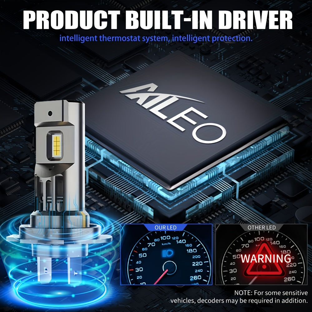 AILEO 2-Pack Premium H7 LED Headlight Bulbs 30000LM 1:1 Compact Turbine Style 6500K White Daytime Running Car Light, Without Battery