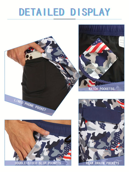 Men's Quick-Dry Beach Shorts with Tropical Palm Tree & Palm Leaf Print - Breathable Stretch Fabric for Summer, Outdoor, Hiking, Swimming - Machine Washable Casual Athletic Shorts, Outdoor Activewear, Summer Shorts