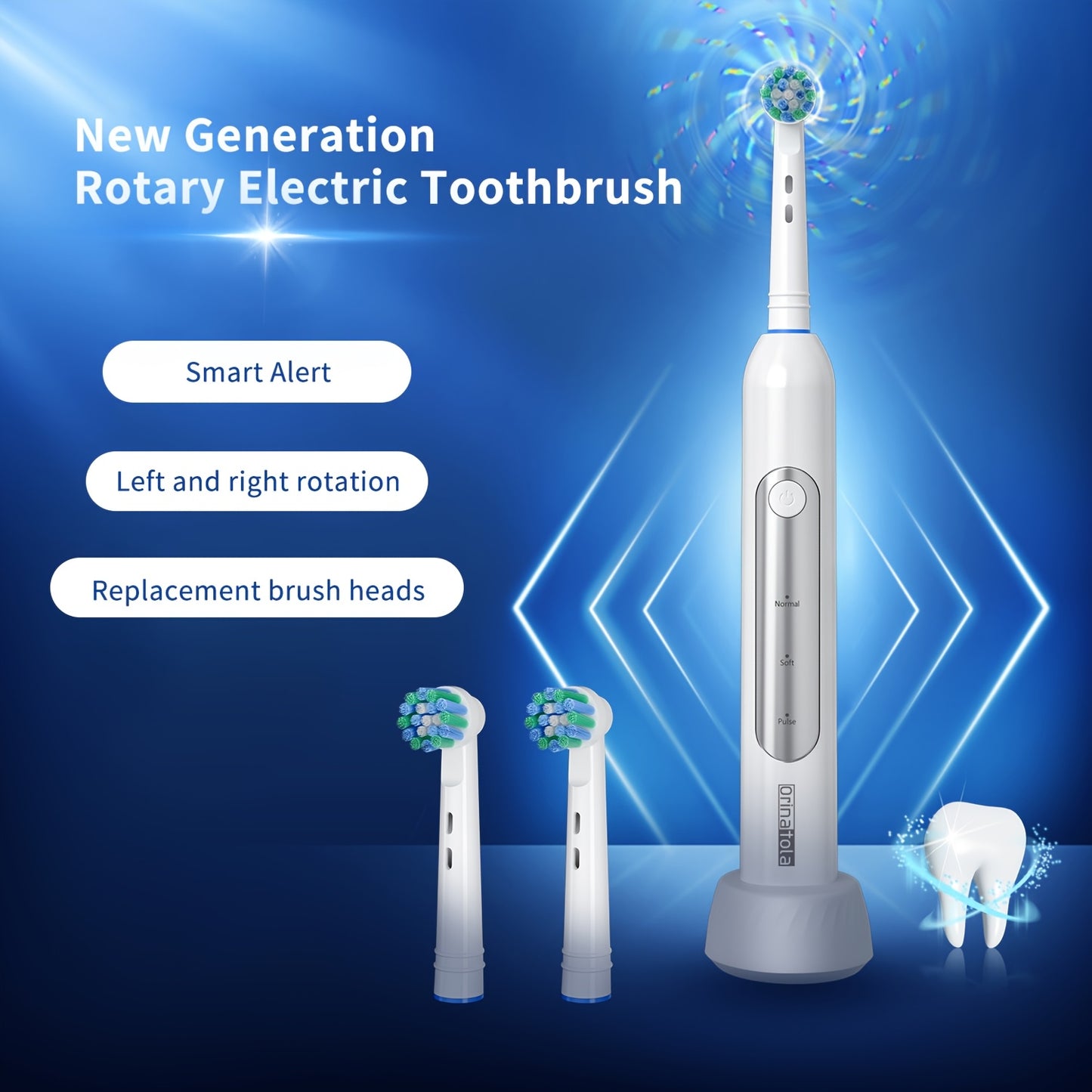 Orinatola Electric Toothbrush, Featuring 3 Rotating Cleaning Modes, 1 Travel Case, 2 Replacement Brush Heads, Induction Charging, Rating, Perfect As a Holiday Gift.
