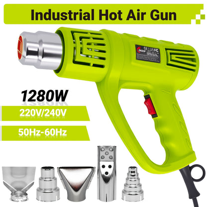 DKEOF 1280W Heavy Duty Heat Gun Kit with Dual-Temperature Settings (302°F/1202°F), Overheat Protection, Fast Heating, Ergonomic Handle & Durable Construction - for Shrinking PVC, Welding