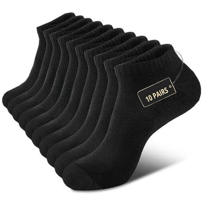 10 Pairs THCBME Men's Heavy-Duty Low-Cut Socks - Multi-Color Pack (White, Black, Grey, Beige) - Cushioned Comfort, Reinforced Toe & Heel, Elastic Arch - Bulk Discount for, Gym, Casual Attire - Durable Casual Socks