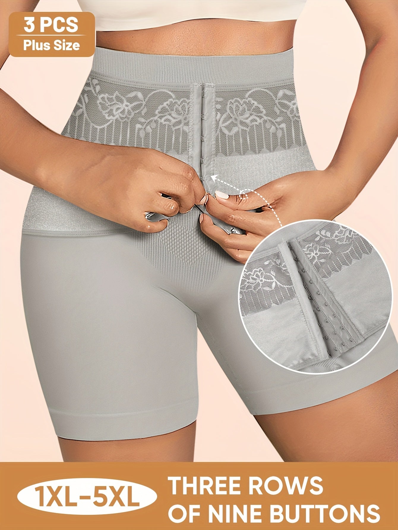 3pcs Value Pack Plus Size Women'S High-Waisted Tummy Control Shapewear Shorts - Seamless, Breathable Nylon Fabric, Medium Stretch, Easy Care & Quick-Dry, Non-Slip Waistband for, & Casual Attire (1XL-5XL)