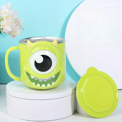 Monsters University Mike Wazowski 316 Stainless Steel Coffee Mug with Lid - 260ml, Blue Cartoon Design, Perfect for Work, School, Outdoor Activities, and Gifts, Work Mug | Playful Mug Style | Durable Coffee Cup, Coffee Bar Ac
