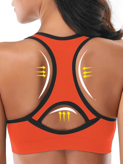 Women's High-Support Sports Bra with Removable Pads - Quick-Dry, Shockproof, Double-Layer Racerback Vest for Running & Fitness, Breathable Nylon-Elastane Blend, Non-See-Through, All-Season Activewear