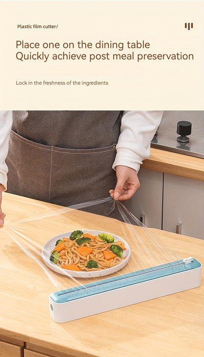 1pc Plastic Film Cutter, Fresh Film Cutter Dispenser, Refrigerator Magnetic Plastic Film Universal Cutting Box, Magnetic Refillable Plastic Packaging Dispenser With Cutter, Kitchen Tin Paper Cutting, Kitchen Tools