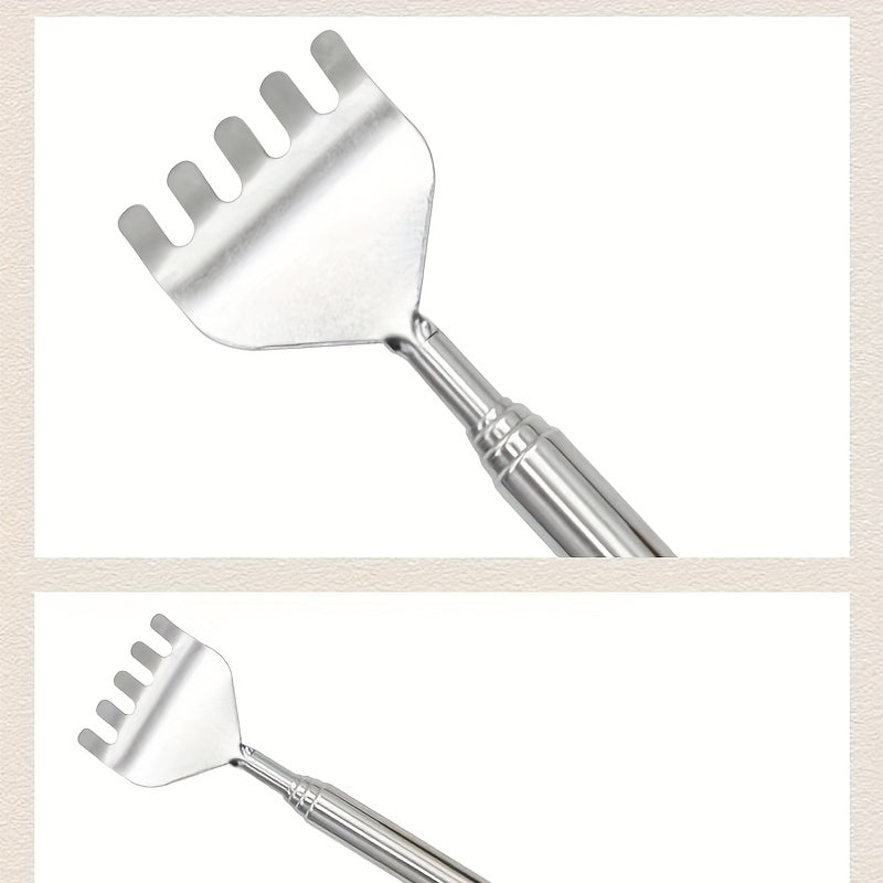 Coçador de costas ajustável em aço inoxidável, massajador telescópico para costas com garras anti-prurido, ferramenta de massagem para o cuidado da saúde dos idosos.