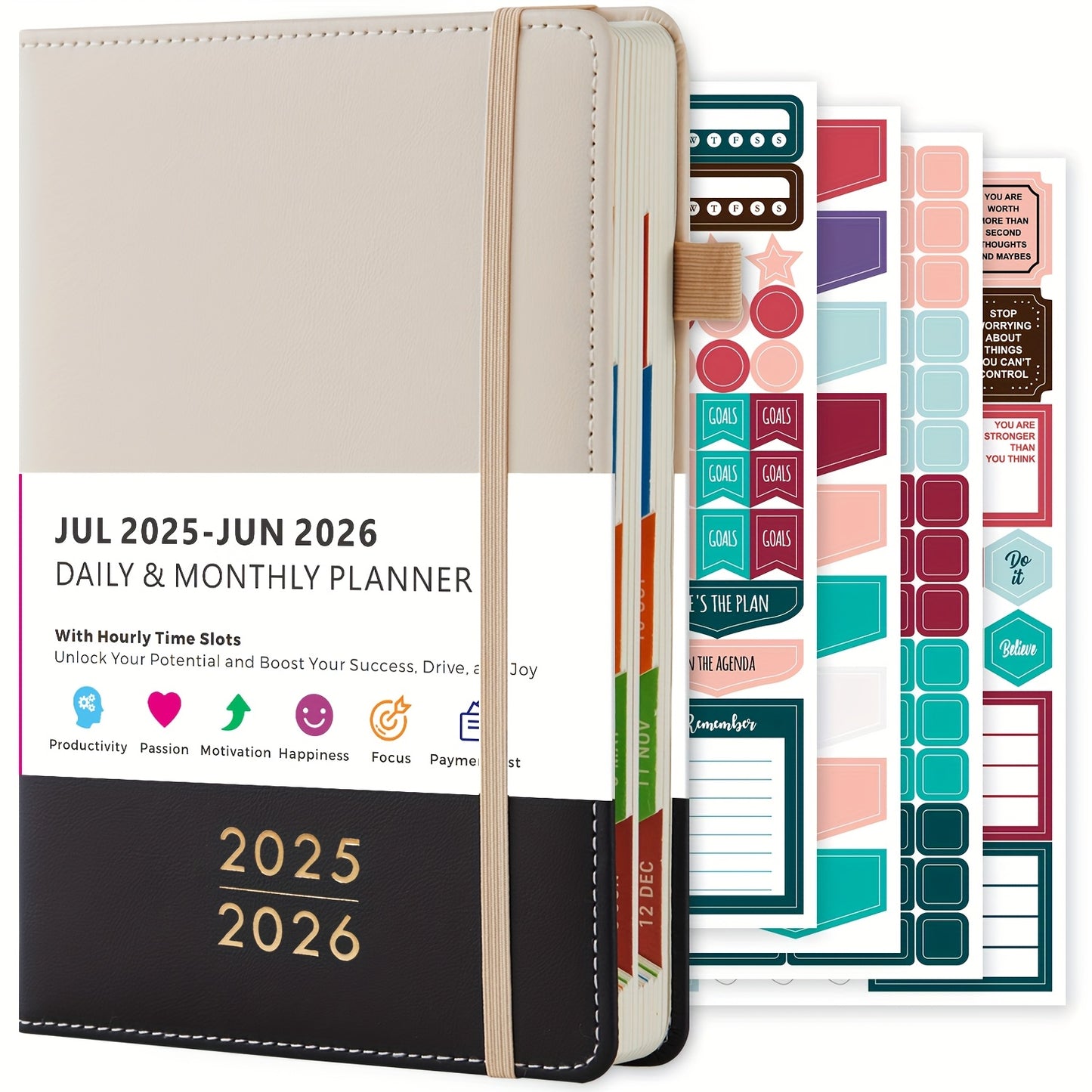 2025-2026 Academic Planner with 12-Month Labels - Daily & Monthly Time Management Organizer, Bookmark Section, Faux Leather Cover, 21.34cm x 14.48cm Back-to-School Planner for Adults, Academic Planner Notebook, Organized Layo