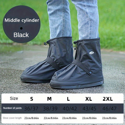 Adults & Students Universal Waterproof Anti-Slip Short Rain Boot Covers - White PVC Thickened Durable High Elasticity Zipper Design One-Touch On/Off, Outdoor Travel Rain Snow Dirt Reusable Hand Wash No Dry Clean Essential Stu