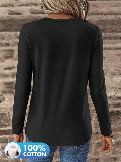 3pcs Women'S 100% V-Neck Long Sleeve T-Shirts - Soft, Durable, and Comfortable Casual Wear for All Seasons, Perfect for Holidays, Graduations, and Everyday Style, Everyday Comfort Wear | Minimalist Style | Soft Fabric Tee