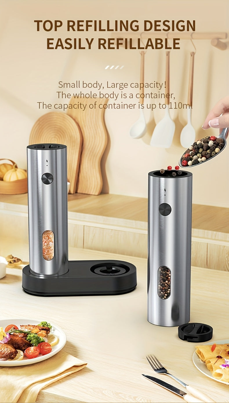 1pc/2pcs - CLITON Rechargeable Salt And Pepper Grinder Set, Salt And Pepper Grinder Electric 2pcs, Rechargeable Salt And Pepper Shakers Set, Electric Salt And Pepper Container, USB Rechargeable with LED Light, Multiple Style