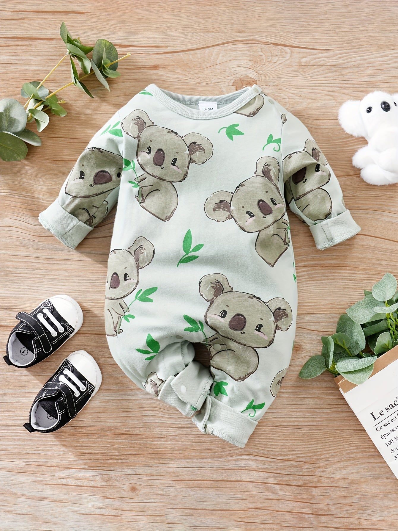 Baby Cute Cartoon Koala Long Sleeve Crew Neck Rompers