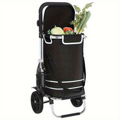 Outdoor shopping cart, shopping trolley with wheels and adjustable handle, black, 40L, durable and suitable for outdoor use, Shopping Trolley with Wheels And Bag, Large Shopping Cart with Wheels, Trolley Bags for Shopping, Fo