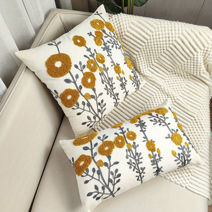 1pc Boho Floral Cushion Cover - Navy Blue & Golden Floral Pattern, Zipper Closure, Farmhouse Decor Pillow Case for Living Room, Bedroom, Sofa - No Insert Needed, Home Decoration Accent, Bedroom Accessory, Rustic Charm, Detail