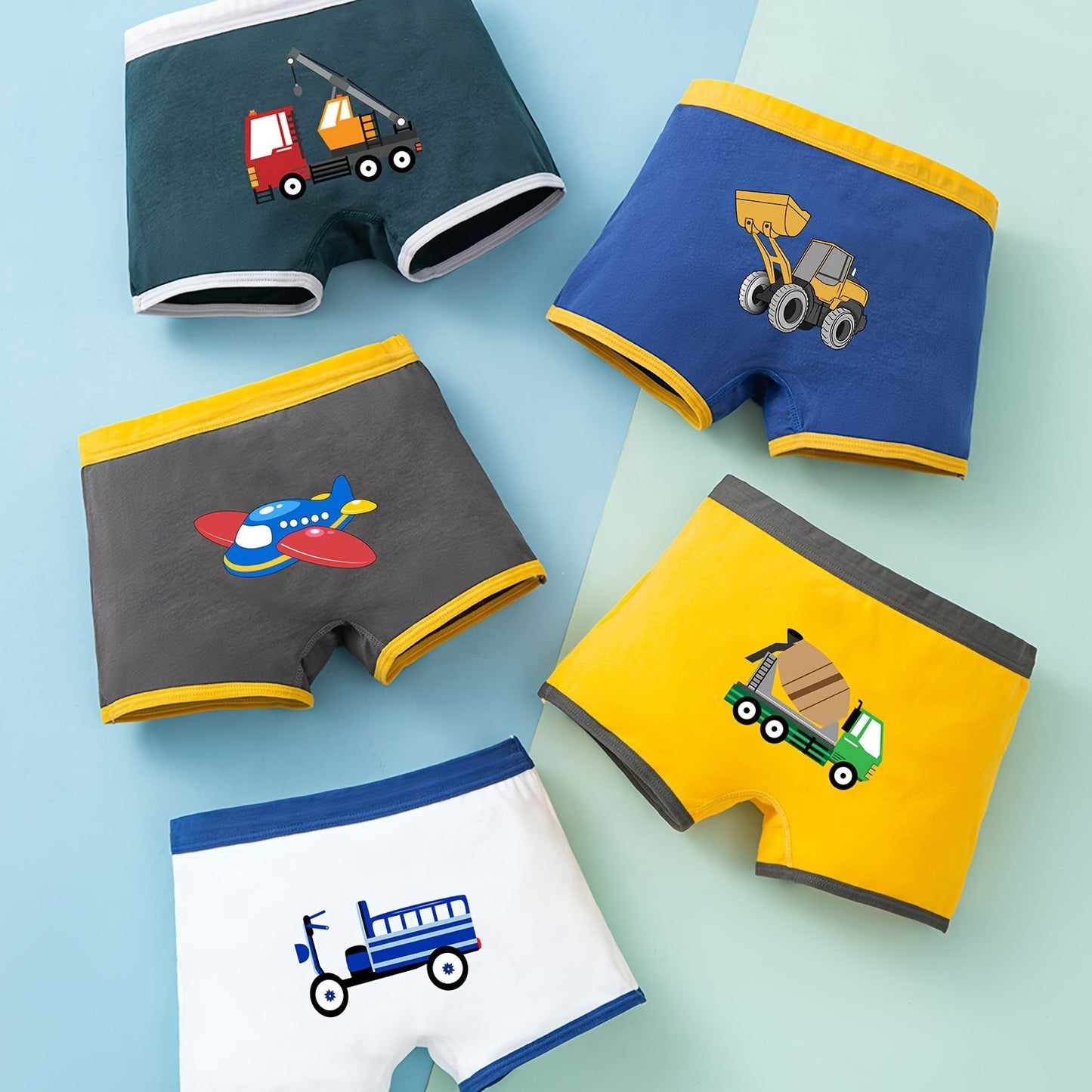 Conjunto de 5 Cuecas Boxer para Criança para Menino, 95% Algodão, Macias e Respiráveis, com Estampado Dinossauro, Tamanhos até aos 12 Anos.