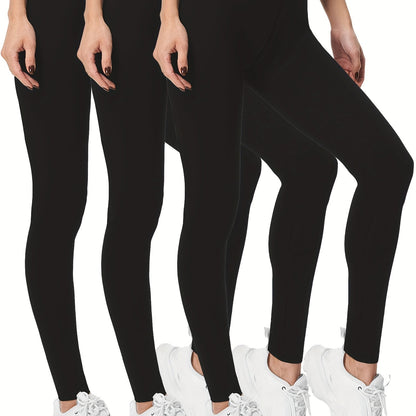 3-Pack High-Elasticity Slim-Fit 9/10 Length Pants - Solid Color Tight Waist All-Season Trousers, Machine Washable & Dry Cleanable, Casual to Dressy Wear (Compatible with Skirts/Blouses) - Bulk Pack for Cost Savings & Easy War