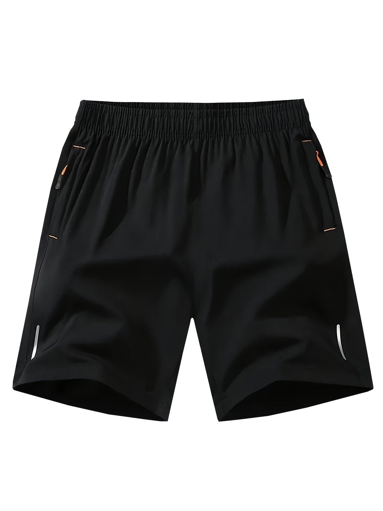 Conjunto de 4 calções desportivos para homem com riscas refletoras - Calções respiráveis ​​de secagem rápida para treinos de verão com bolsos, bege, azul marinho e preto. Calções para ténis e ginásio, design desportivo, tecido de secagem rápida.