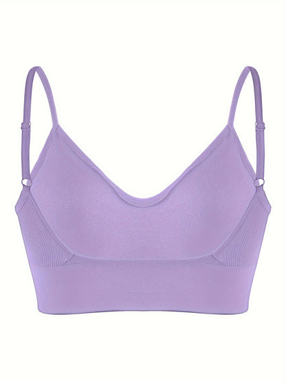 Solid Ribbed Sports Bra, Comfy & Breathable Workout Fitness Intimates Bra, Women's Lingerie & Underwear