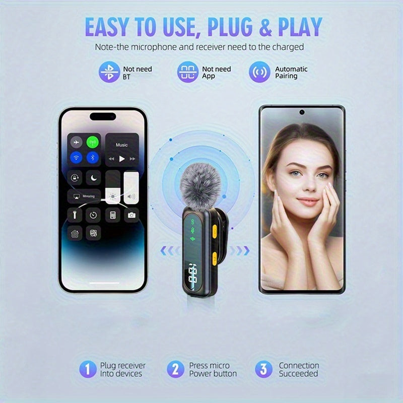 2025 New USB C Phone Mini Microphone for iPhone, Android, Camera, Utsund LED Display Wireless Lavalier Microphone for Video Recording, Clip on Lapel Lav Mics with Noise Reduction for Interview Vlog YouTube TikTok