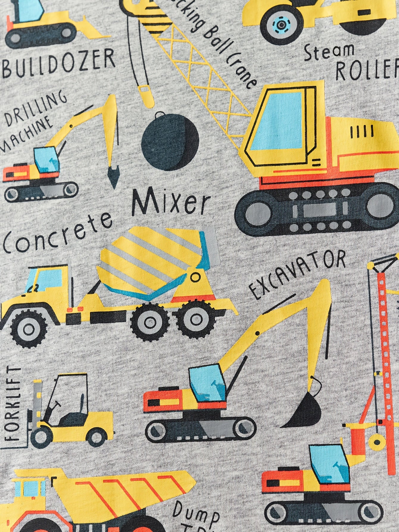 T-shirt de manga curta para criança em algodão com estampa de escavadora de desenho animado, respirável e moderna para o verão.