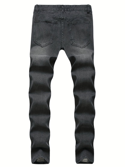 Men Fashion White Ripped Distressed Destroyed Washed Denim Jeans Ripped Slim Fit Wild Jeans White Denim Pants