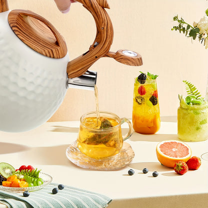 1pc, 3L Stainless Steel Whistling Tea Kettle – Easy To Clean, Compatible With All Stovetops, Whistling Kettle, Stainless Steel Tea Pot With Wooden Pattern Handle, – Lightweight & Durable Stainless Steel Teapot For Outdoor