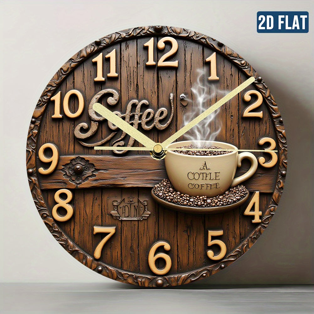 Coffee Lover's Silent Wall Clock - Non-Ticking Modern Decor with Cup Design, Battery-Powered Acrylic Clock for Living Room, Kitchen, Office - Brown & Golden Cafe Theme Gift for Coffee Enthusiasts (AA Battery Not Included), Co