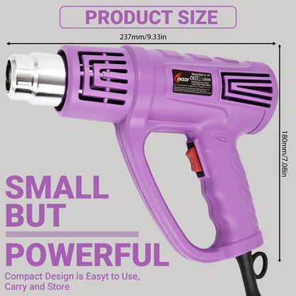 DKEOF Turbo Heat Gun Pro - 1280W High-Power Industrial Heat Gun with 4-Nozzle Kit, 100-600°C Precision Temperature Control, Overheat Protection, Durable Construction, Ergonomic Design, Heavy-Duty Metal Construction for Weldi