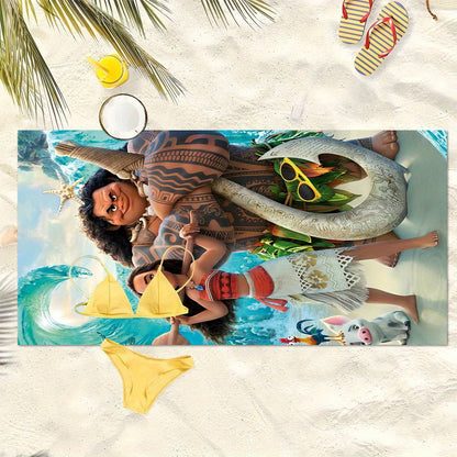 1pc Moana Extra-Large Microfiber Beach Towel - Quick-Dry, Ultra-Absorbent, Windproof & Sun-Protective with Vibrant Cartoon Design - Perfect for Beach, Travel, Camping & Vacation Easter, Vacation Accessory | Vibrant Design | M