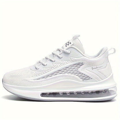 Men'S Breathable Mesh Sneakers - Non-Slip Shock-Absorbing Cushioned Mid-Top Running Shoes with Lace-Up Closure, All-Season Gym, Basketball, Basketball Footwear, Modern Sneakers, Durable Construction, Athletic Footwear, Fitnes