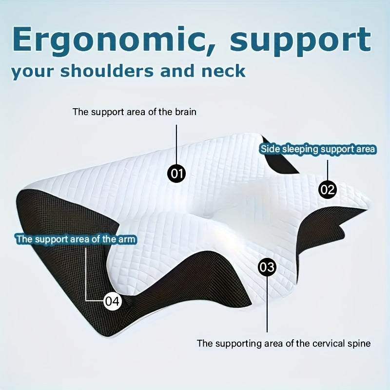 Ergonomic Neck Pillow for Side, Back, and Stomach Sleepers - Contoured Design, Soft Yet Firm Support, Black with White Textured "Safe" Label, Shoulder Relaxation, Solid Construction, Comfortable Neck Support | Textured Neckre