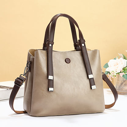 Women's Vintage Handbag with Detachable Crossbody Strap - Large Capacity Tote & Shoulder Bag, Golden-Tone Hardware, Zipper Closure, Lining, Golden-Tone Hardware - Elegant Brown/Beige/Coffee/Red/Black, Versatile for Work, Trav