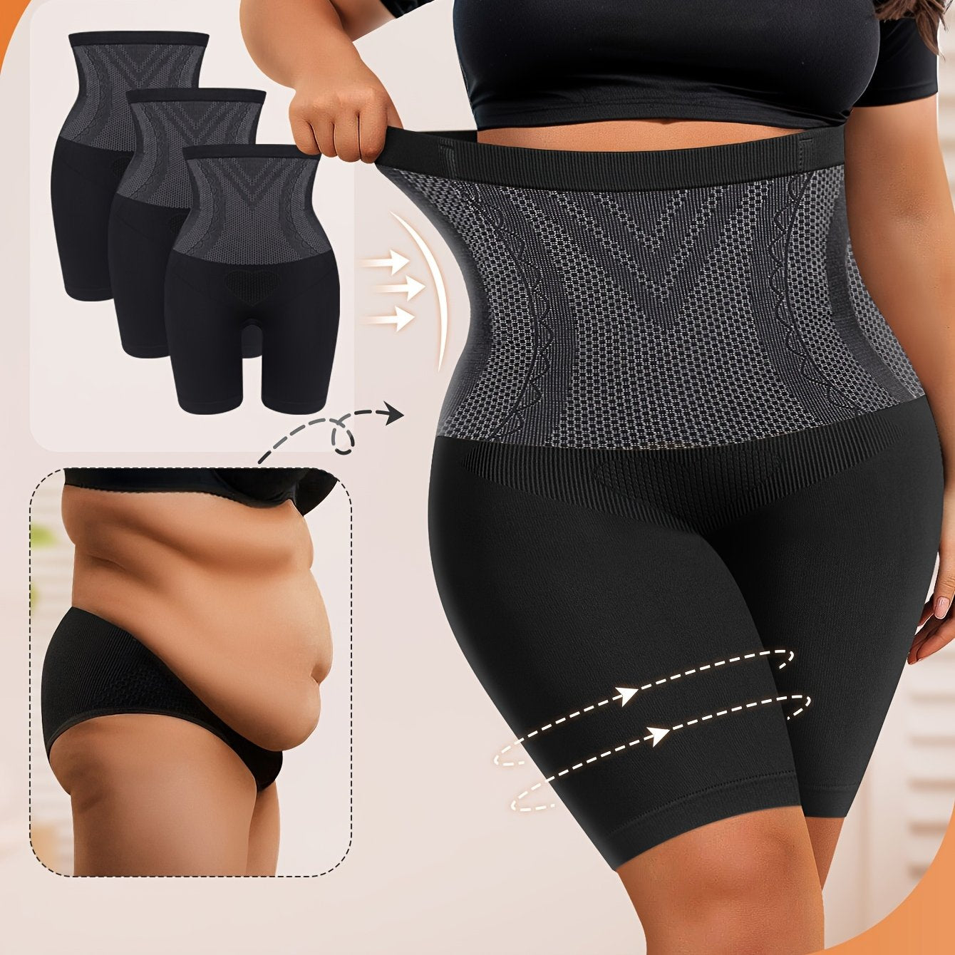 3-Pack Plus Size Women's Shaping Panties, High Elasticity Briefs