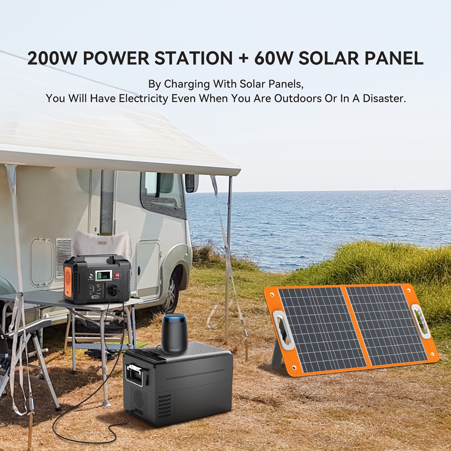 200W Portable Power Station 60W Foldable Solar Panel, 151Wh Digital Display Solar Generator, with BMS Smart Battery | High-Density Lithium Battery | Sine AC Power, Home Backup | Outdoor Travel Essential Set, Portable Generato