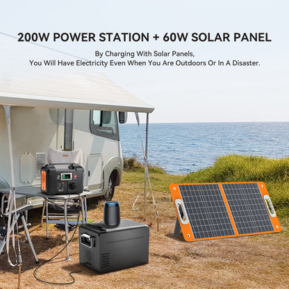 200W Portable Power Station 60W Foldable Solar Panel, 151Wh Digital Display Solar Generator, with BMS Smart Battery | High-Density Lithium Battery | Sine AC Power, Home Backup | Outdoor Travel Essential Set, Portable Generato