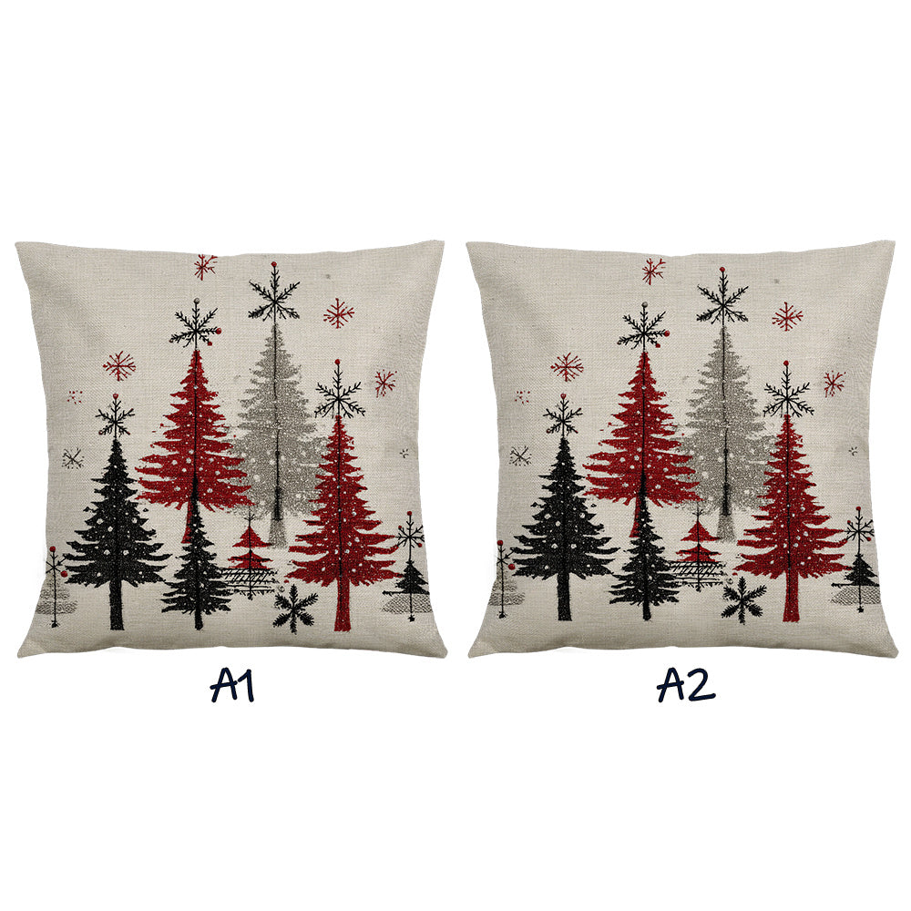 2pcs Christmas Winter Tree Throw Covers, Minimalist Beige Background with Snowflake Design, 40.64x45.72 cm Single-Sided Printed Holiday Decor for Sofa, Living Room & Bedroom (No Insert), Christmas Throw Pillows, Pink And Whit