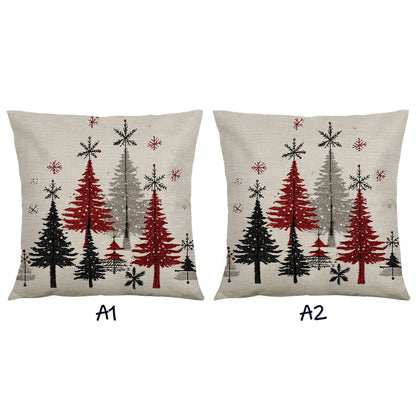 2pcs Christmas Winter Tree Throw Covers, Minimalist Beige Background with Snowflake Design, 40.64x45.72 cm Single-Sided Printed Holiday Decor for Sofa, Living Room & Bedroom (No Insert), Christmas Throw Pillows, Pink And Whit