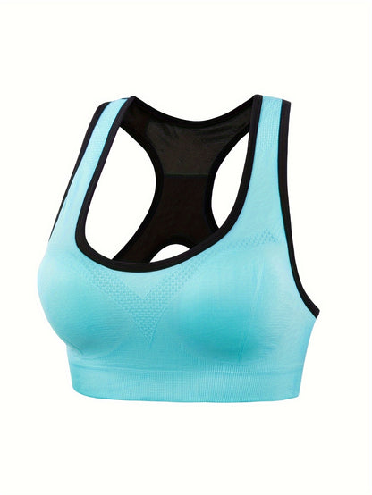 Women's High-Support Sports Bra with Removable Pads - Quick-Dry, Shockproof, Double-Layer Racerback Vest for Running & Fitness, Breathable Nylon-Elastane Blend, Non-See-Through, All-Season Activewear