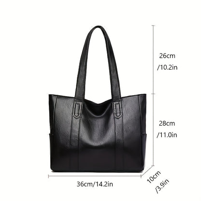1pc Elegant Women's Shoulder Tote Bag - Large Capacity Durable PU with Zipper Closure, Double Handles & Polyester Lining, Deep Brown/Black - Perfect for Work,, Travel - Ideal Gift for Students & Professionals, Work Handbag, S