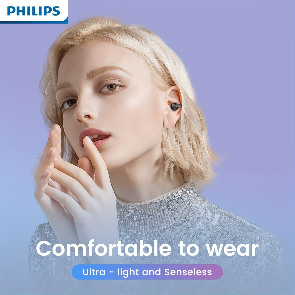 New Philips BT5.4 Earphones Wireless Sport Headphone Earbuds Touch Controlg Earclip Air Conduction Open Ear HiFi Sound 18 Hours Battery Life-TAT3469