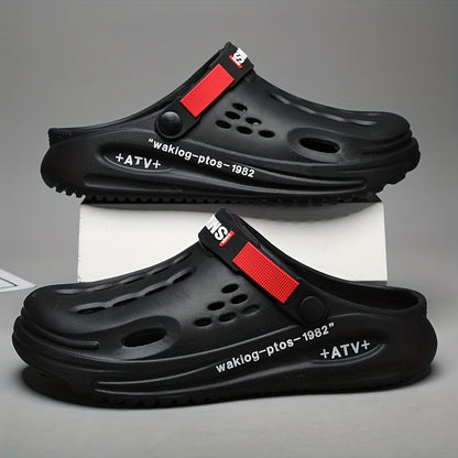 Tamancos modernos para homem com sola grossa em EVA e estampado de alfabeto - Modelo slip-on, respiráveis, ideais para jardinagem, com tira amarela segura e palmilha estampada com a inscrição "SMN WALKING PROS" para maior conforto ao ar livre.