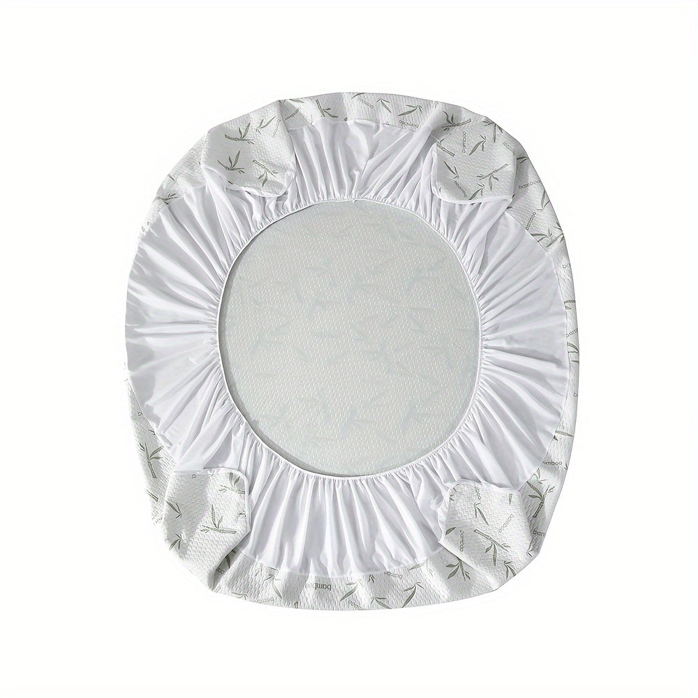 1pc 100% Bamboo Fiber Mattress Protector 250gsm - Cooling Breathable Bed Cover with 3D Air Layer, Green, Machine Washable Polyurethane Filling for Pressure Relief & Temperature Regulation, Bed Comfort Enhancement, Stylish Bed