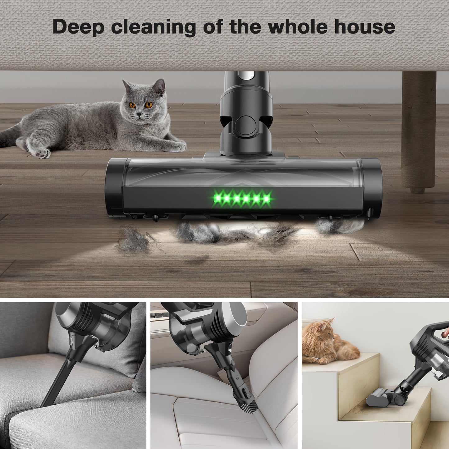 MOOSOO YC1 Pro Cordless Vacuum with LED Display, 2 Batteries, 6In 1 Lightweight Stick Design, High Suction for Carpet, Hard Floor & Pet Hair, Ergonomic Handle, Durable Construction, Cordless Vacuum Cleaner, Home Cleaning Aid,