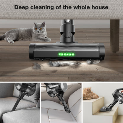 MOOSOO YC1 Pro Cordless Vacuum with LED Display, 2 Batteries, 6In 1 Lightweight Stick Design, High Suction for Carpet, Hard Floor & Pet Hair, Ergonomic Handle, Durable Construction, Cordless Vacuum Cleaner, Home Cleaning Aid,