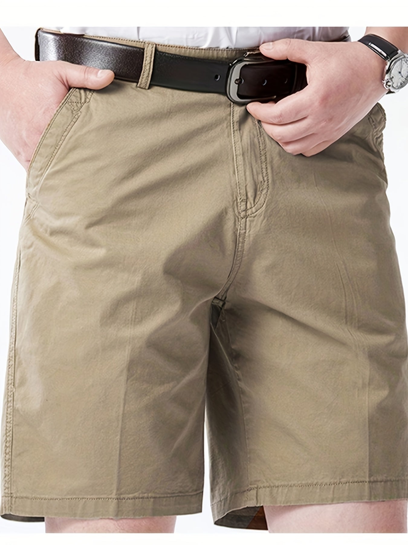 Men'S Cargo Shorts - Olive Green Non-Stretch Work Pants with Multiple Utility Pockets, Straight-Leg Mid-Thigh Length for Everyday & Professional Use - Durable Casual Outdoor Pants for Construction, Hiking, Travel - Non-Stretc