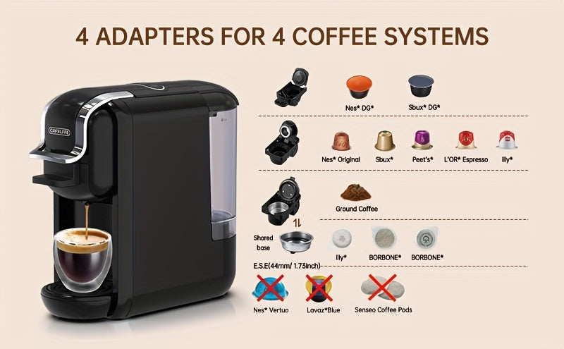 Máquina de café multifuncional em cápsulas CAFELFFE | Máquina de expresso italiana | Uso quente e frio | Aquecimento rápido | Compatível com cápsulas NES, DG e ESEpod | Máquina de café automática para casa e escritório | Ótima opção de presente para D