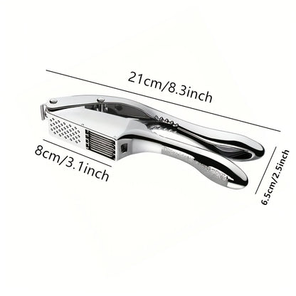 Manual Garlic Press and Slicer | Durable Metal Kitchen Tool for Efficient Mincing & Dicing | Easy-to-Clean, Multi-Use for Sauces & Marinades | Ideal for Home and Restaurant Use, Garlic Crusher